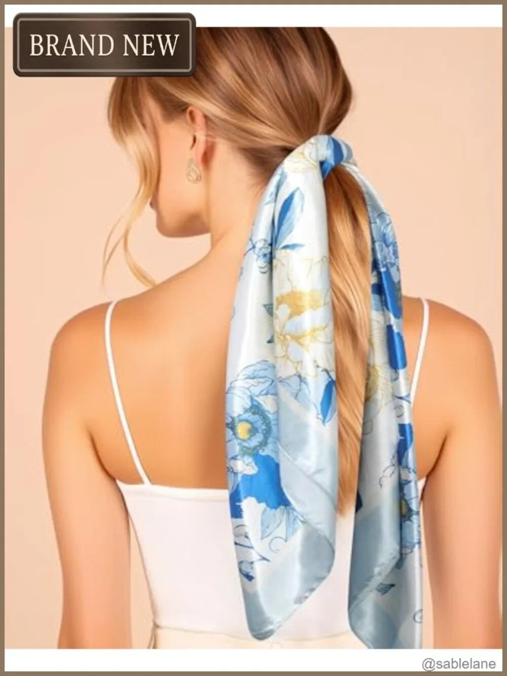 Silky Satin Square Head Scarf for Women 35x35 Bandana Wrap